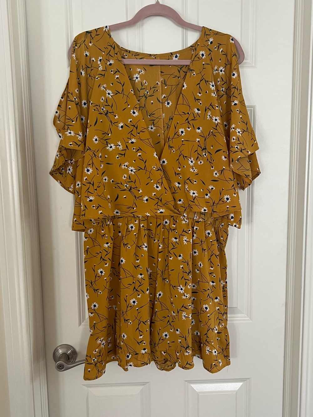 Boohoo Mustard Floral Ruffle Wrap Mini Dress